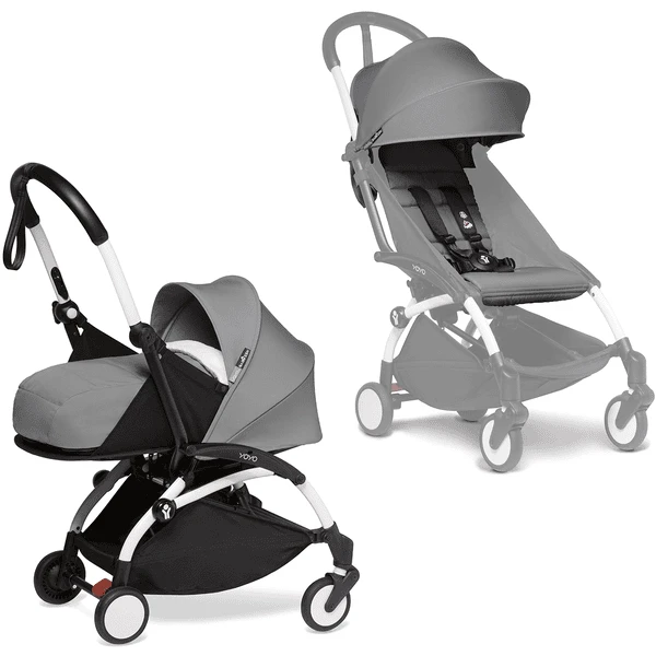 BABYZEN Kinderwagen YOYO2 0+ White Mit Neugeborenenaufsatz Inkl. Textilset Grey
